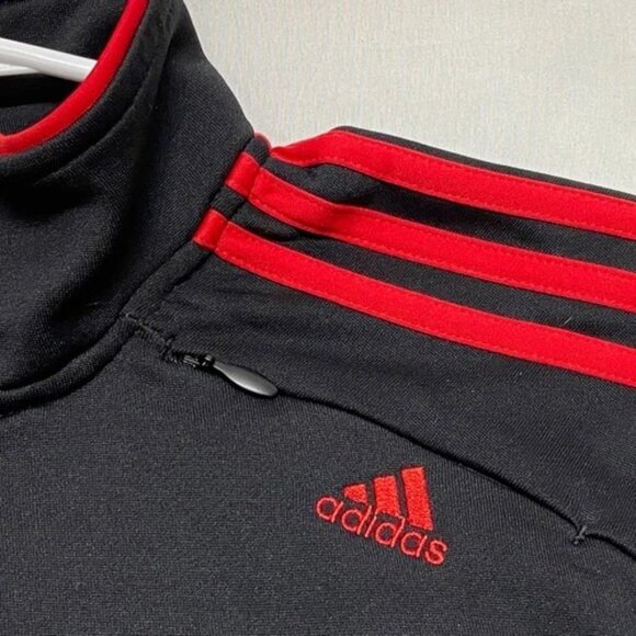 Adidas Performance 1/4 Zip Jacket Men's Small Black Red 3 Stripe Shoulder Pocket - Picture 10 of 11